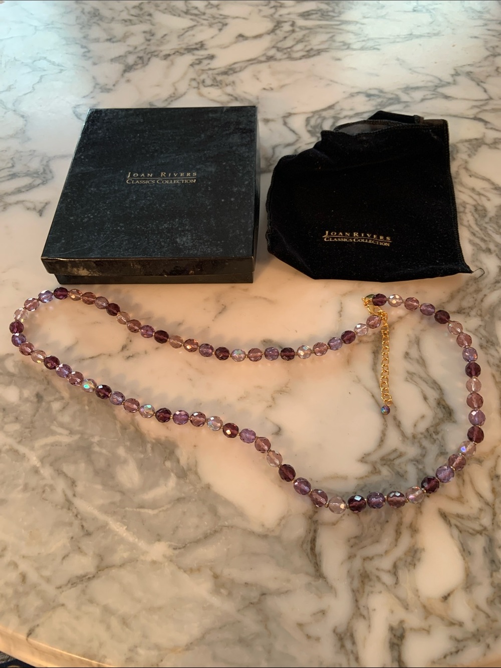 Joan Rivers Amethyst Lavender Faceted Crystal Bead Necklace with Gold Chain